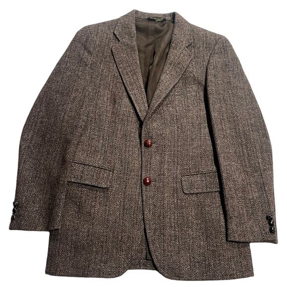 VTG Harris Tweed 2 Button Blazer Herringbone Mens Sz 38 Handwoven Scottish Wool - Picture 1 of 14